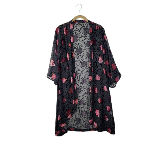 Saachi Anthropologie Dotty Velvet Burnout Kimono Black Pink Floral Wrap One Size - Picture 1 of 9